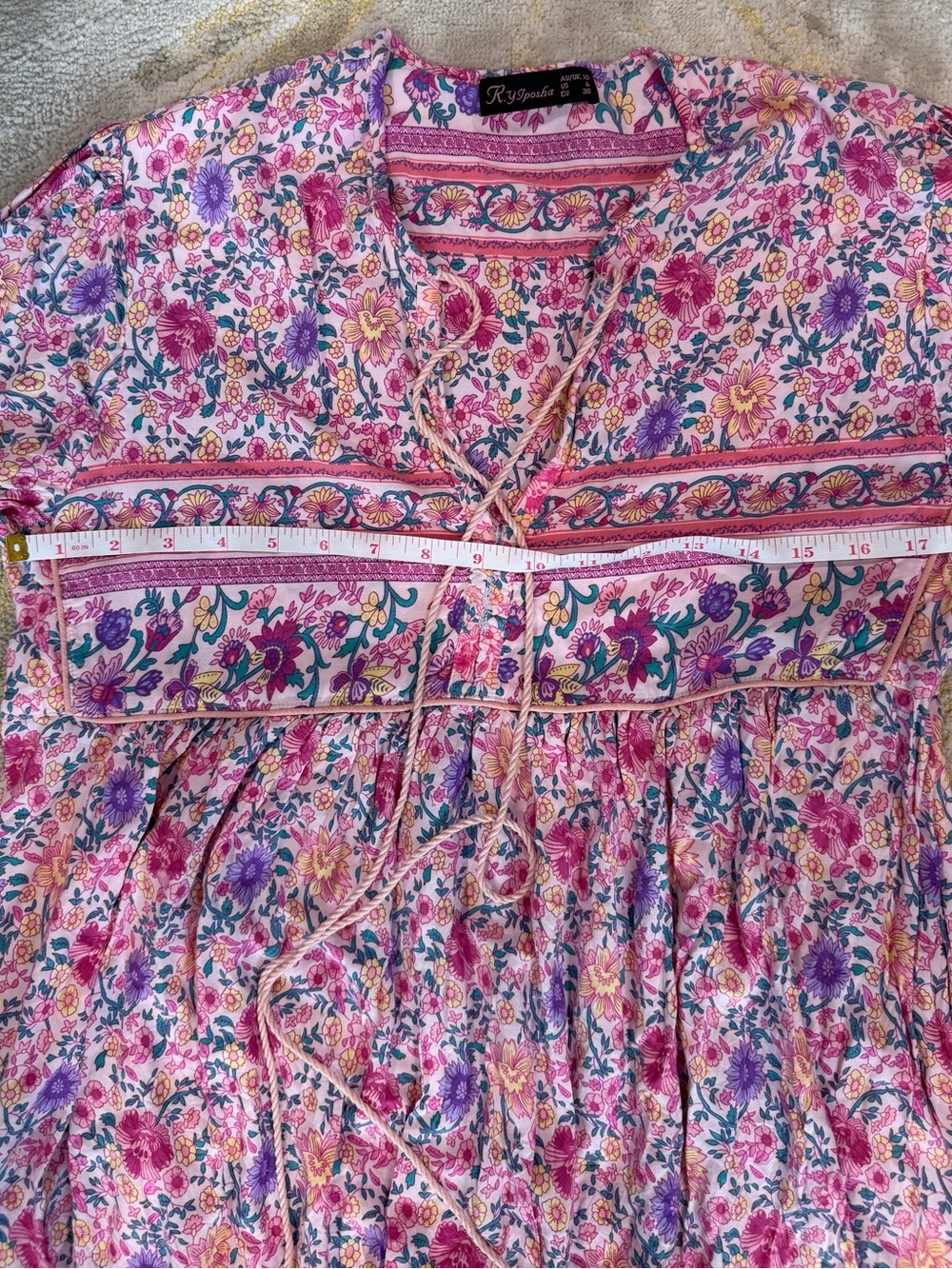 Bohemian Floral Midi Dress Pink Cottagecore Prairie Peasant Dress Size 6 - Picture 4 of 5